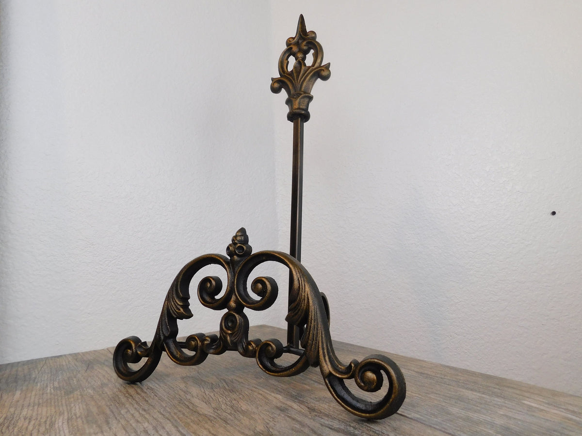 Heavy Fancy Iron Scroll Easel | PICK YOUR COLOR | Fleur de Lis | Crown | Old World | Tuscan | Medieval | Picture stand | FleurDeLisJunkie