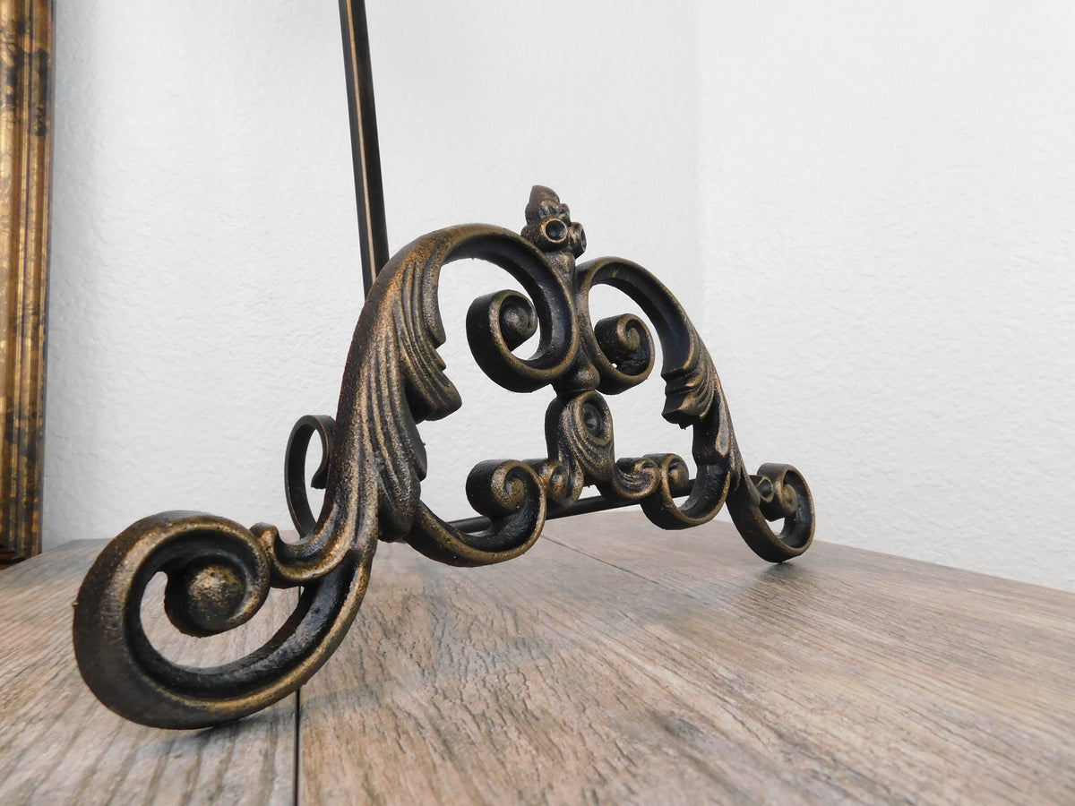 Heavy Fancy Iron Scroll Easel | PICK YOUR COLOR | Fleur de Lis | Crown | Old World | Tuscan | Medieval | Picture stand | FleurDeLisJunkie