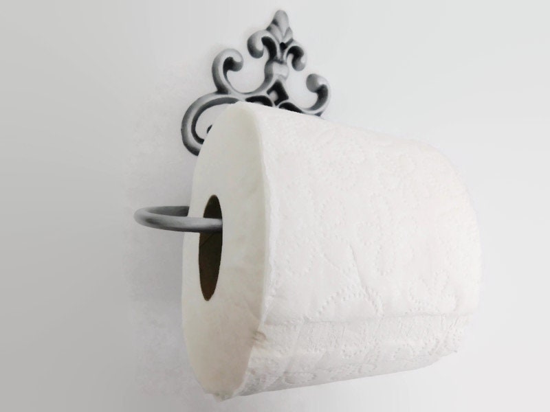 Cast Iron Silver Toilet Paper Holder | TP Holder | Metal Bathroom Hardware | Toilet Tissue Holder Bath Fixture | FleurDeLisJunkie |