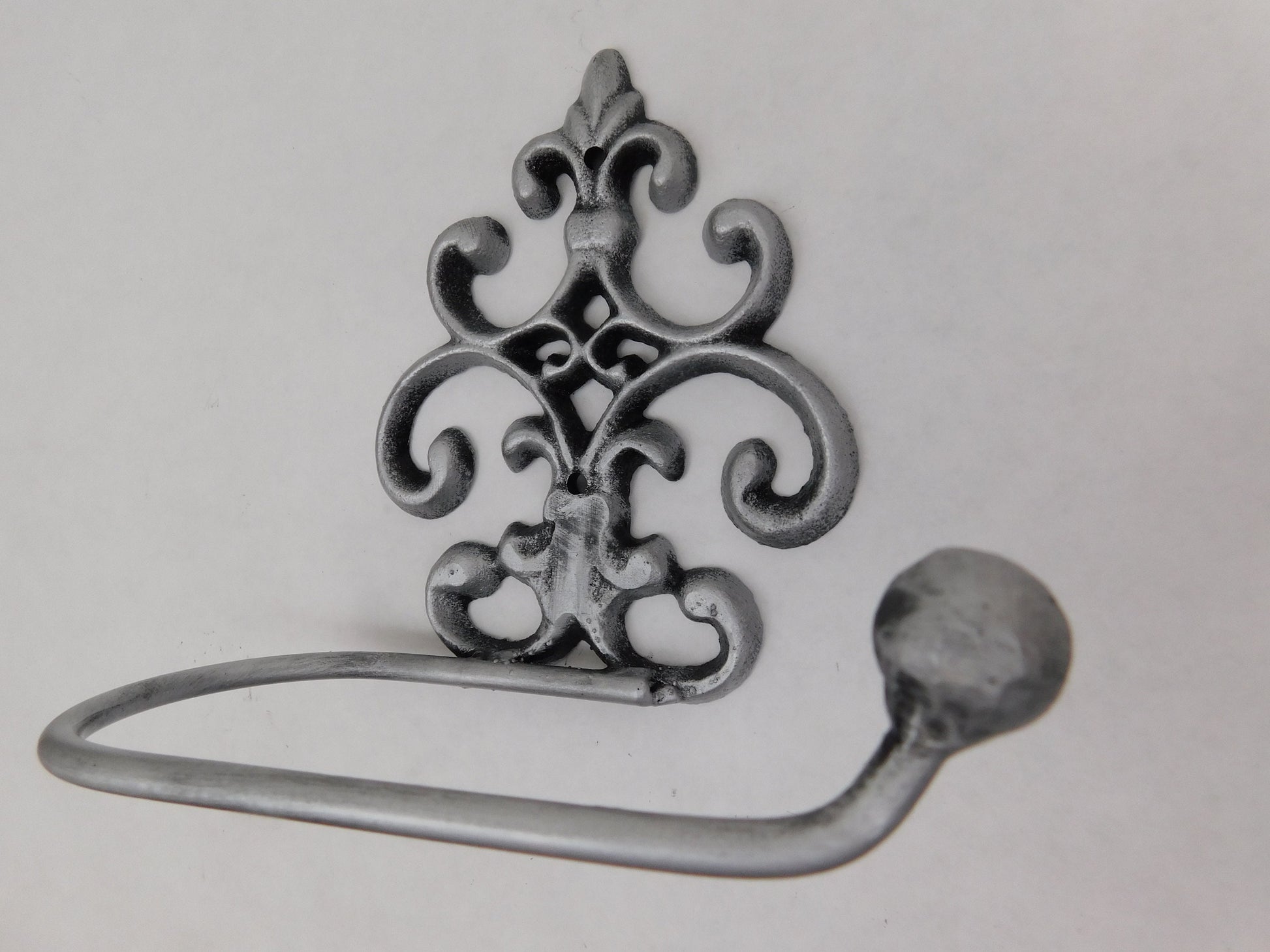 Cast Iron Silver Toilet Paper Holder | TP Holder | Metal Bathroom Hardware | Toilet Tissue Holder Bath Fixture | FleurDeLisJunkie |