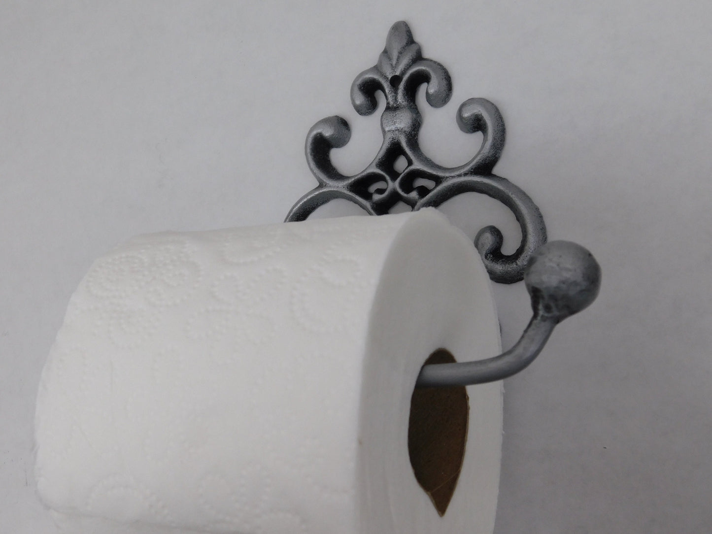 Cast Iron Silver Toilet Paper Holder | TP Holder | Metal Bathroom Hardware | Toilet Tissue Holder Bath Fixture | FleurDeLisJunkie |