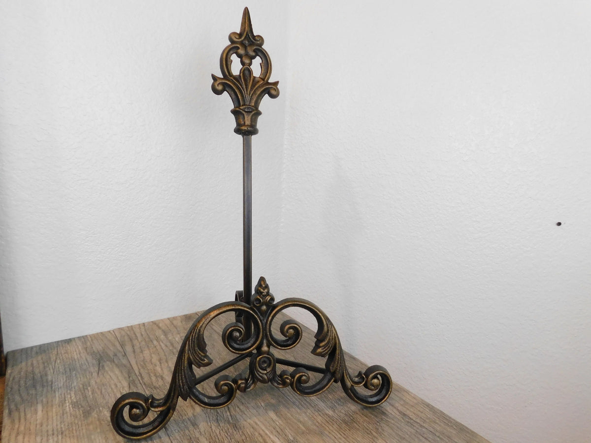 Heavy Fancy Iron Scroll Easel | PICK YOUR COLOR | Fleur de Lis | Crown | Old World | Tuscan | Medieval | Picture stand | FleurDeLisJunkie