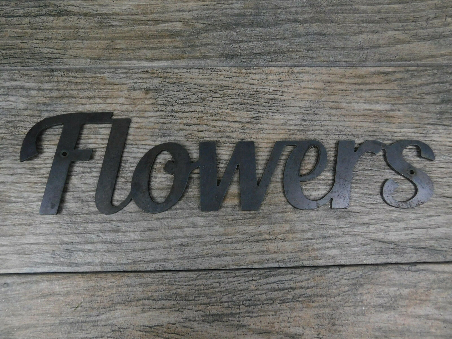 Flowers Metal Wall Art, PICK YOUR COLOR, Word Sign Decor, rustic home Crafts supplies, "Flowers" Outdoors Garden Sign. FleurDeLisJunkie