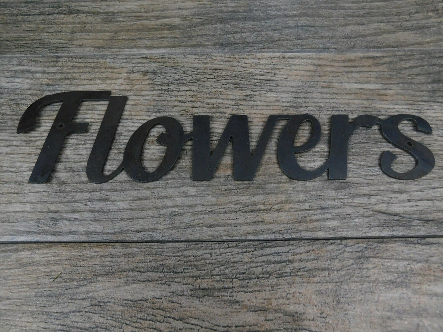 Flowers Metal Wall Art, PICK YOUR COLOR, Word Sign Decor, rustic home Crafts supplies, "Flowers" Outdoors Garden Sign. FleurDeLisJunkie