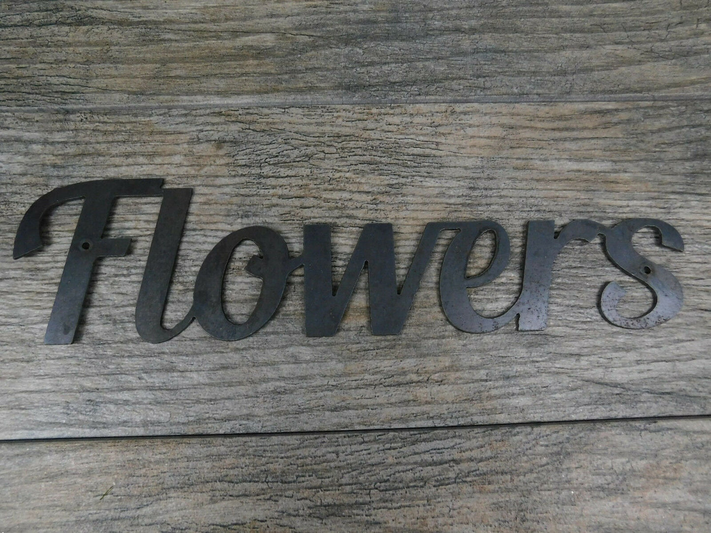 Flowers Metal Wall Art, PICK YOUR COLOR, Word Sign Decor, rustic home Crafts supplies, "Flowers" Outdoors Garden Sign. FleurDeLisJunkie