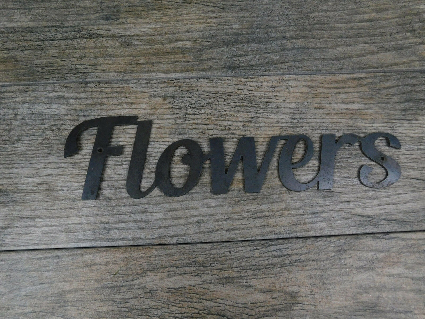 Flowers Metal Wall Art, PICK YOUR COLOR, Word Sign Decor, rustic home Crafts supplies, "Flowers" Outdoors Garden Sign. FleurDeLisJunkie