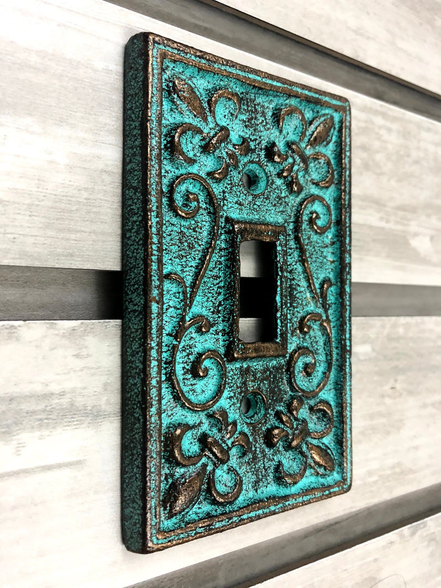 One Toggle Metal Switch Plate Cover, Pick Your Color, Single Toggle Light Switchplate, Tuscan Old World Fleur de Lis Decor