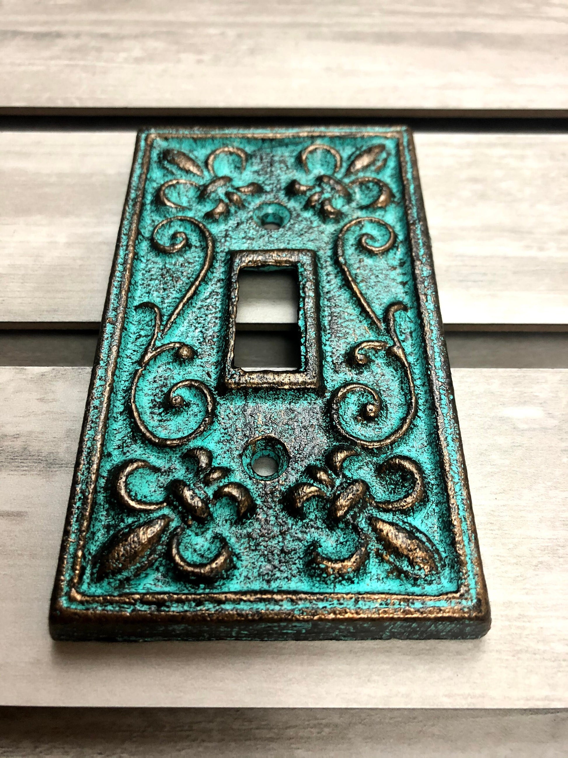 One Toggle Metal Switch Plate Cover, Pick Your Color, Single Toggle Light Switchplate, Tuscan Old World Fleur de Lis Decor