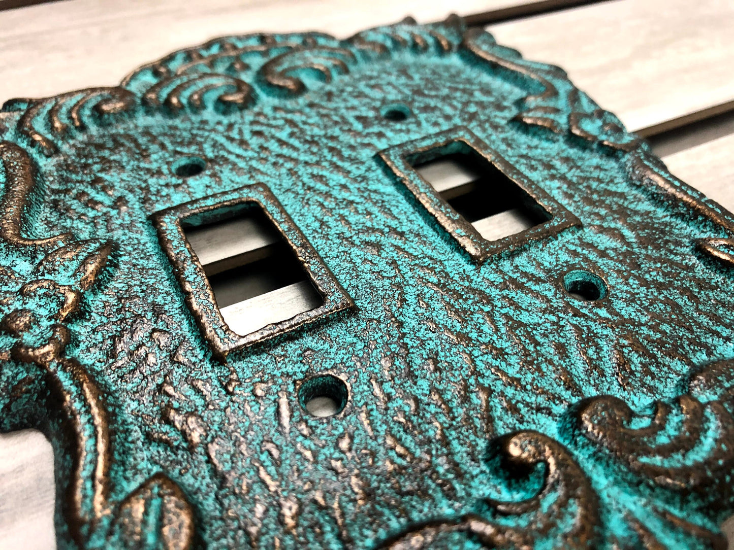 Ornate Double Toggle Light Switch Plate, PICK YOUR COLOR, Bathroom Wall Decor. Cast Iron Two Toggle Switch Plate Cover for Rustic Home Decor