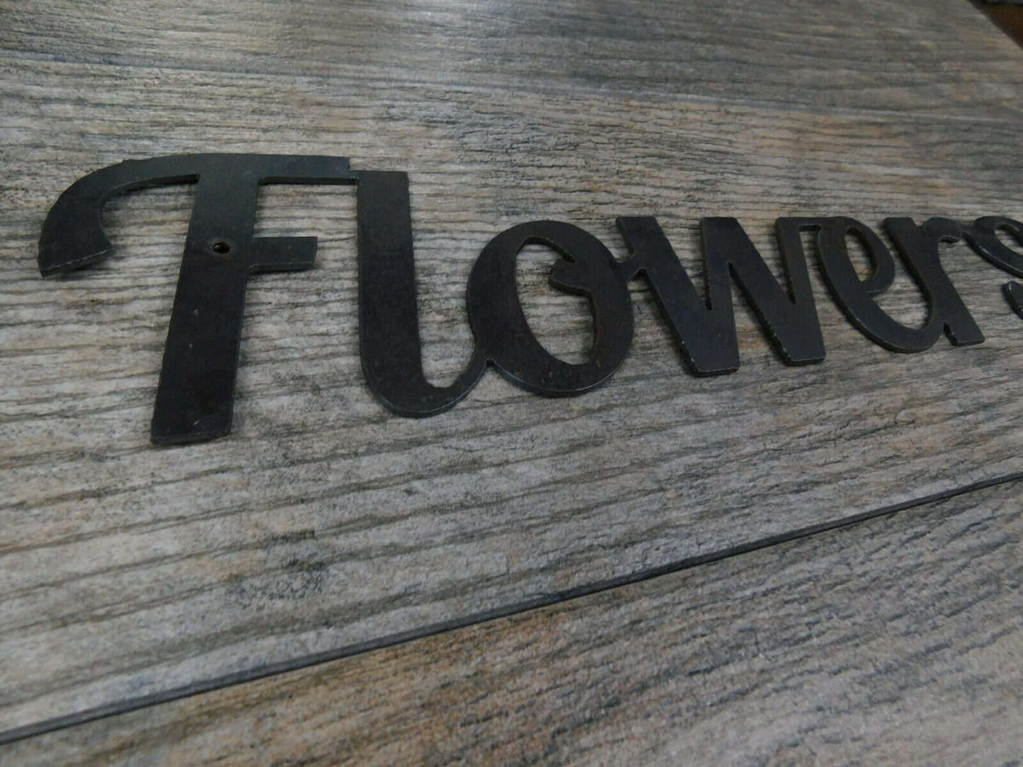 Flowers Metal Wall Art, PICK YOUR COLOR, Word Sign Decor, rustic home Crafts supplies, "Flowers" Outdoors Garden Sign. FleurDeLisJunkie