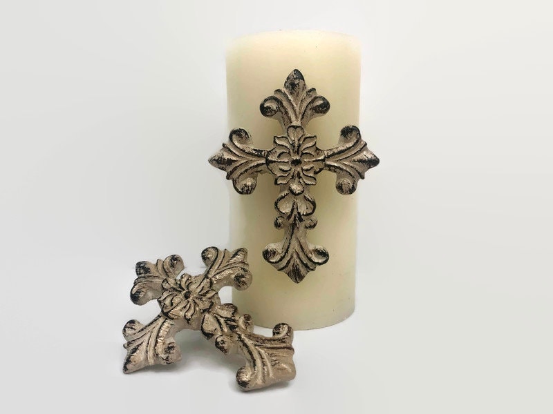 SET of 2 Cross Candle Accent Pins | PICK Your COLOR | Pillar Candle Decor | Crosses for Candles | Christian Gifts | Baptism, Wedding | Fleur