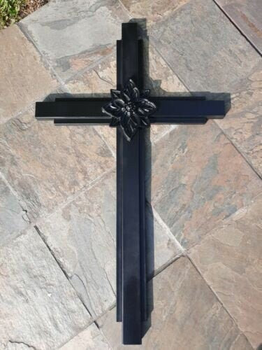 Large Black Iron Wall Cross. Handmade and hand painted. 36 inches tall.