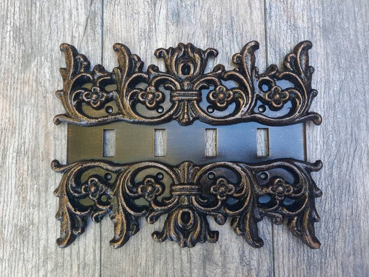 Quad Toggle Swtich Plate Cover | PICK YOUR COLOR | Four Gang Switchplate | Tuscan | decorative light switch | FleurDeLisJunkie |