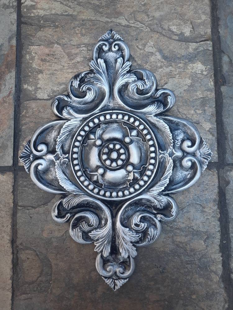 Silver Color Architectural Wall Medallion | PICK YOUR COLOR | Plaster Home Decor | Pick your color | FleurDeLisJunkie | French Country