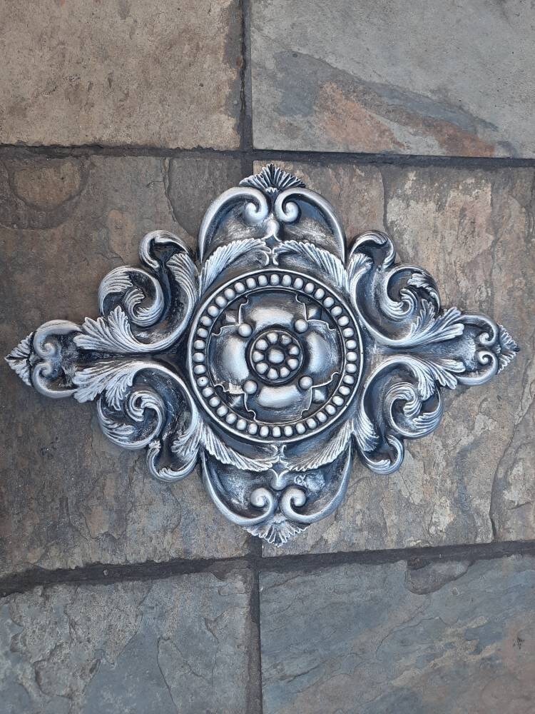 Silver Color Architectural Wall Medallion | PICK YOUR COLOR | Plaster Home Decor | Pick your color | FleurDeLisJunkie | French Country