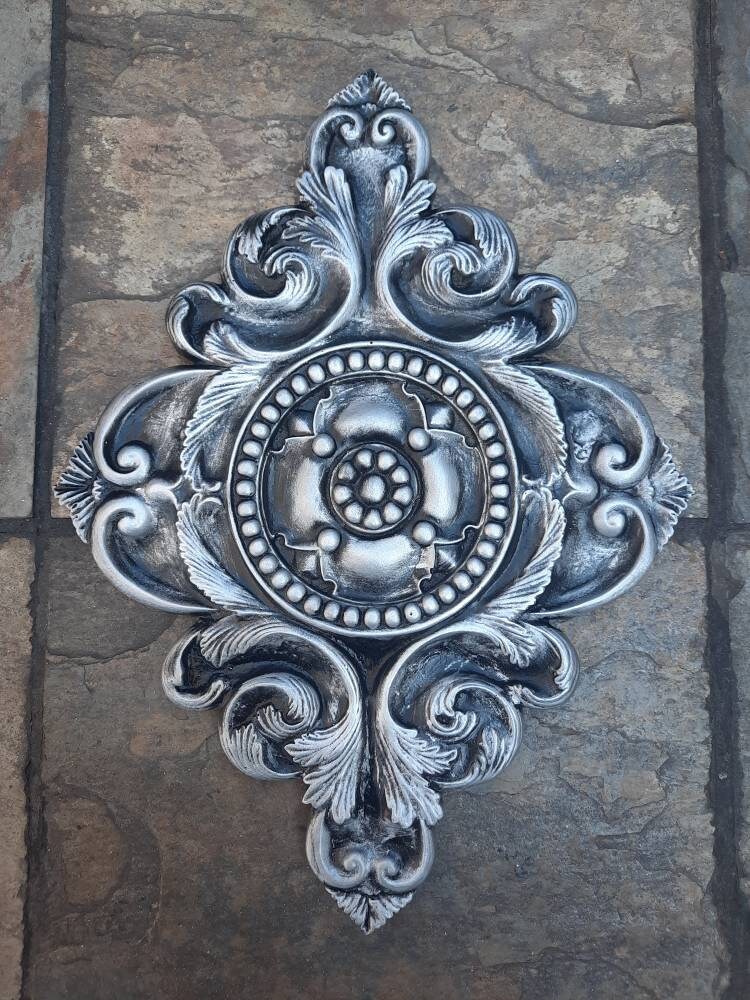 Silver Color Architectural Wall Medallion | PICK YOUR COLOR | Plaster Home Decor | Pick your color | FleurDeLisJunkie | French Country