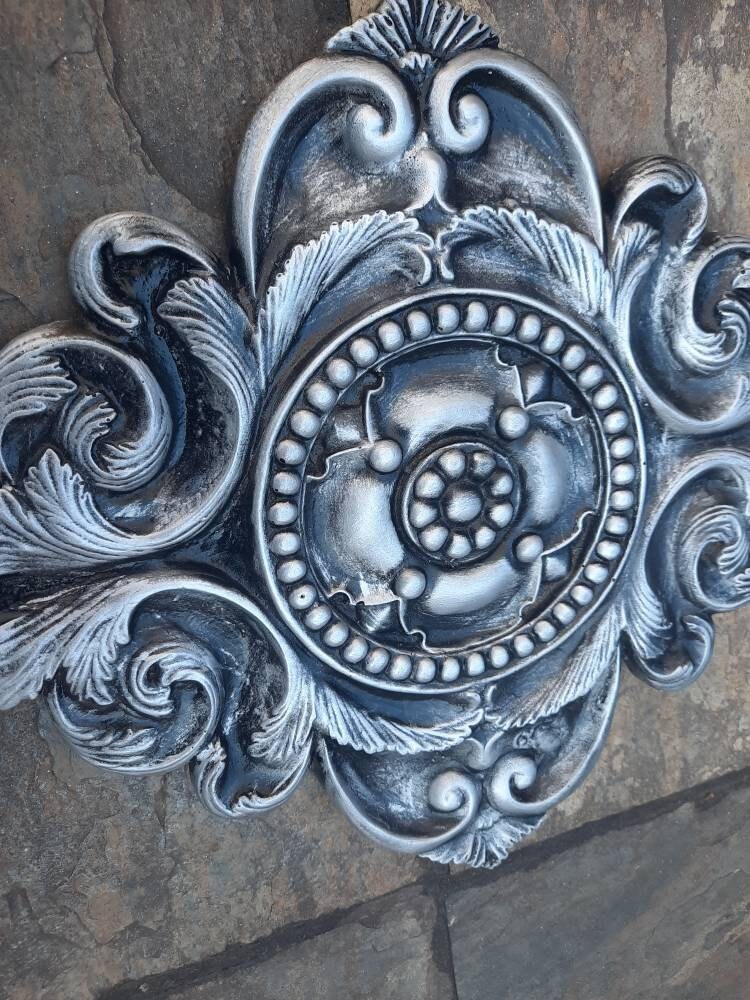 Silver Color Architectural Wall Medallion | PICK YOUR COLOR | Plaster Home Decor | Pick your color | FleurDeLisJunkie | French Country