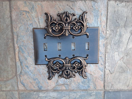 4 Toggle Switch Plate | PICK YOUR COLOR | Custom Quadruple Light Switchplate | Fleur de lis Four Toggle | Quad toggle switchplate