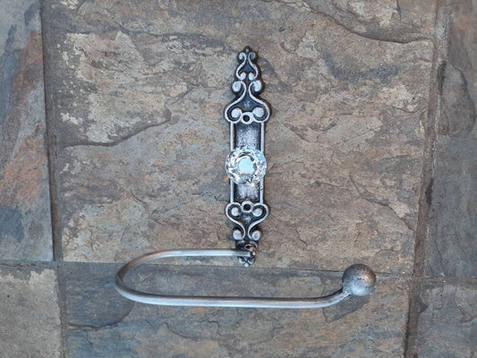 Toilet Paper Holder with Crystal Look Vintage Style Doorknob, Silver, Medieval, Gothic, Tuscan, Rustic Decor, TP Holder, Euro style, NEW