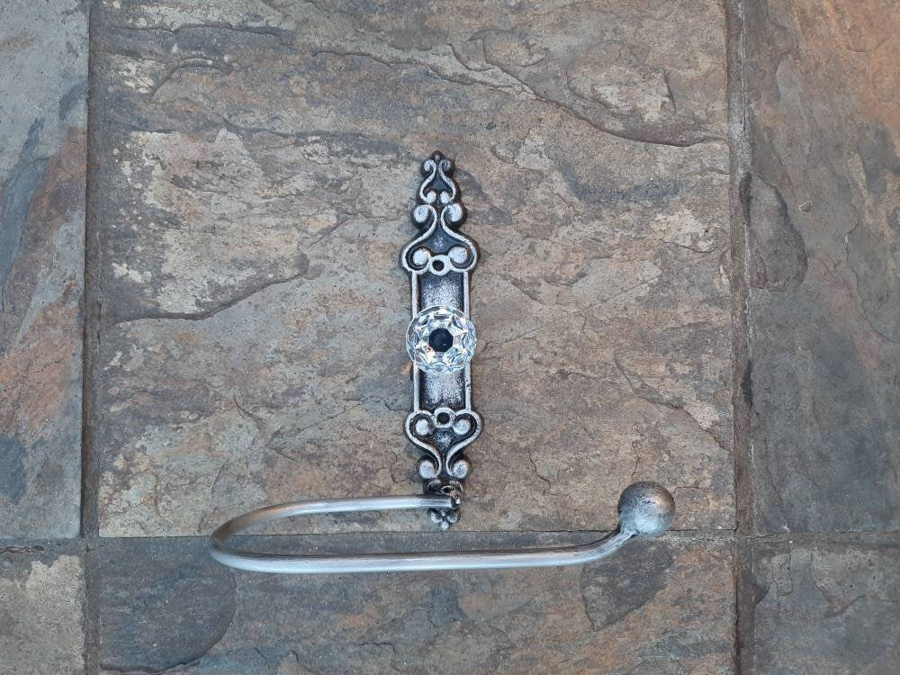 Toilet Paper Holder with Crystal Look Vintage Style Doorknob, Silver, Medieval, Gothic, Tuscan, Rustic Decor, TP Holder, Euro style, NEW