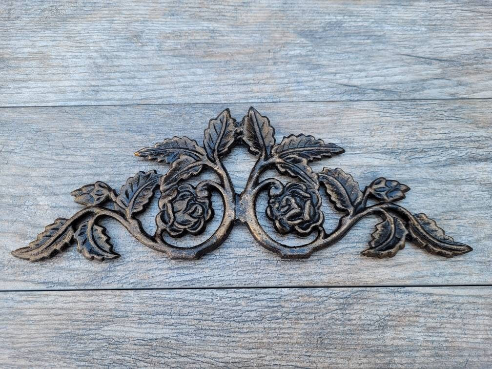 Iron Over door Topper Rose Pediment | PICK YOUR COLOR | Metal Old World Victorian Kitchen Cabinet Hardware | Wall Plaque | FleurDeLisJunkie