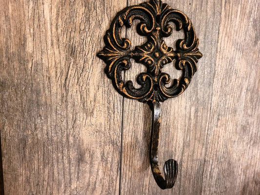 Iron Medallion Wall Hook - PICK YOUR COLOR - Coat Hook, Hat Rack, Jewelry Hook, Old World, Tuscan, Fleur de Lis, Organization Iron wall