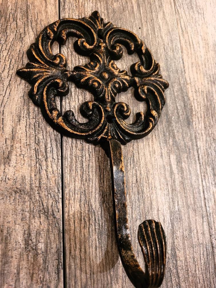 Iron Medallion Wall Hook - PICK YOUR COLOR - Coat Hook, Hat Rack, Jewelry Hook, Old World, Tuscan, Fleur de Lis, Organization Iron wall