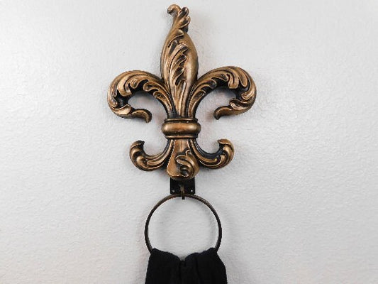 Fleur De Lis 6" diameter Towel Ring, Bathroom Decor, Towel Hanger, Bath Decor, Bathroom Fixture, Ornate Bathroom French Decor Towel Hook.