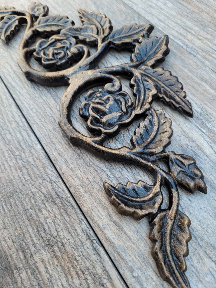 Iron Over door Topper Rose Pediment | PICK YOUR COLOR | Metal Old World Victorian Kitchen Cabinet Hardware | Wall Plaque | FleurDeLisJunkie