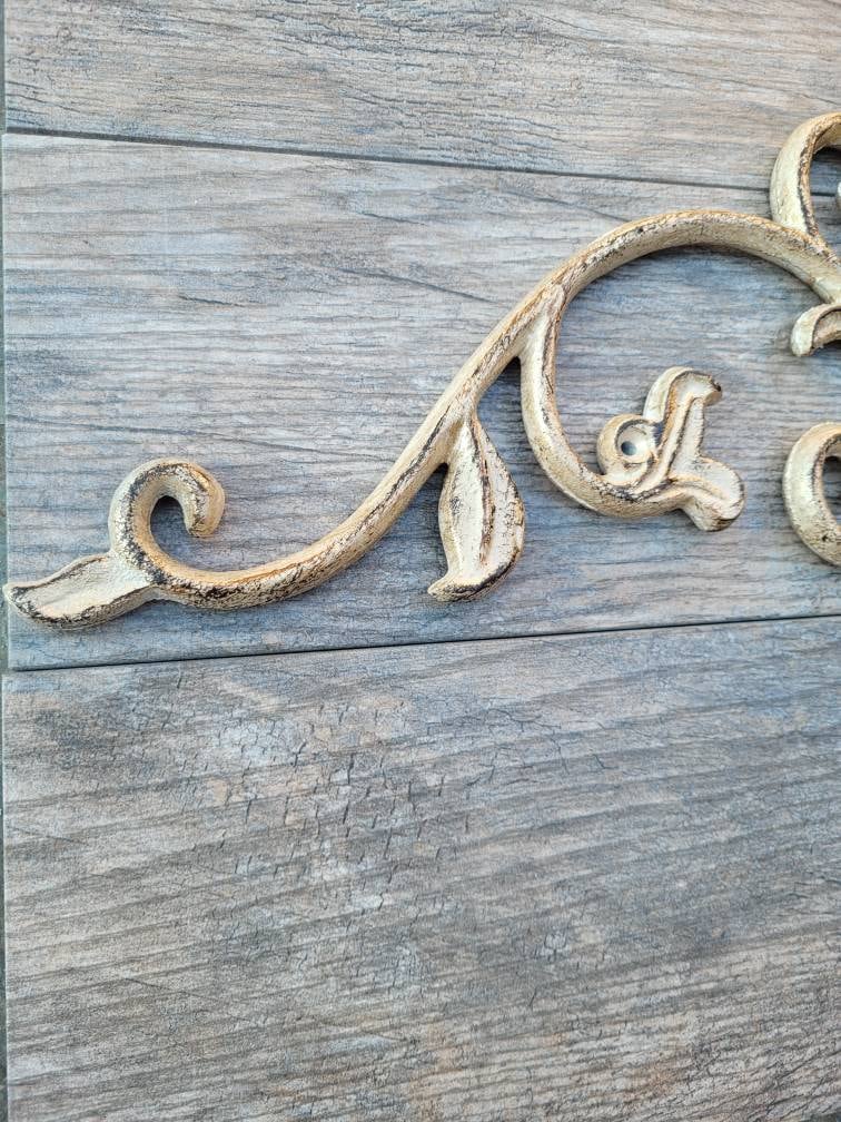 24 in. Cast Iron Topper | Pediment | Wall Plaque | Old World | Tuscan | Medieval | French Country Pediment Over door | FleurDeLisJunkie