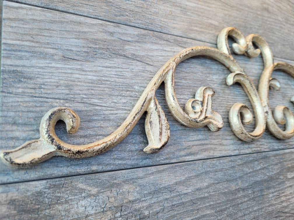 24 in. Cast Iron Topper | Pediment | Wall Plaque | Old World | Tuscan | Medieval | French Country Pediment Over door | FleurDeLisJunkie