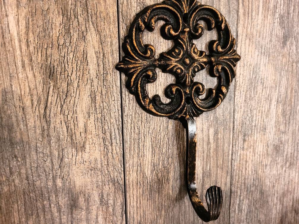 Iron Medallion Wall Hook - PICK YOUR COLOR - Coat Hook, Hat Rack, Jewelry Hook, Old World, Tuscan, Fleur de Lis, Organization Iron wall