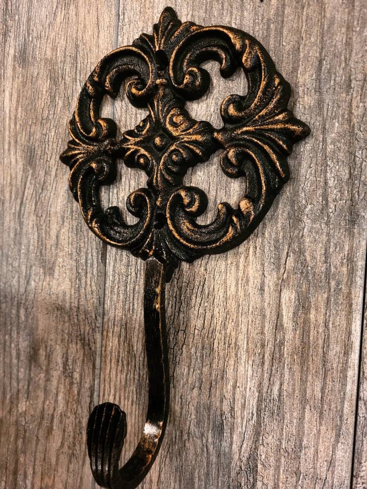 Iron Medallion Wall Hook - PICK YOUR COLOR - Coat Hook, Hat Rack, Jewelry Hook, Old World, Tuscan, Fleur de Lis, Organization Iron wall