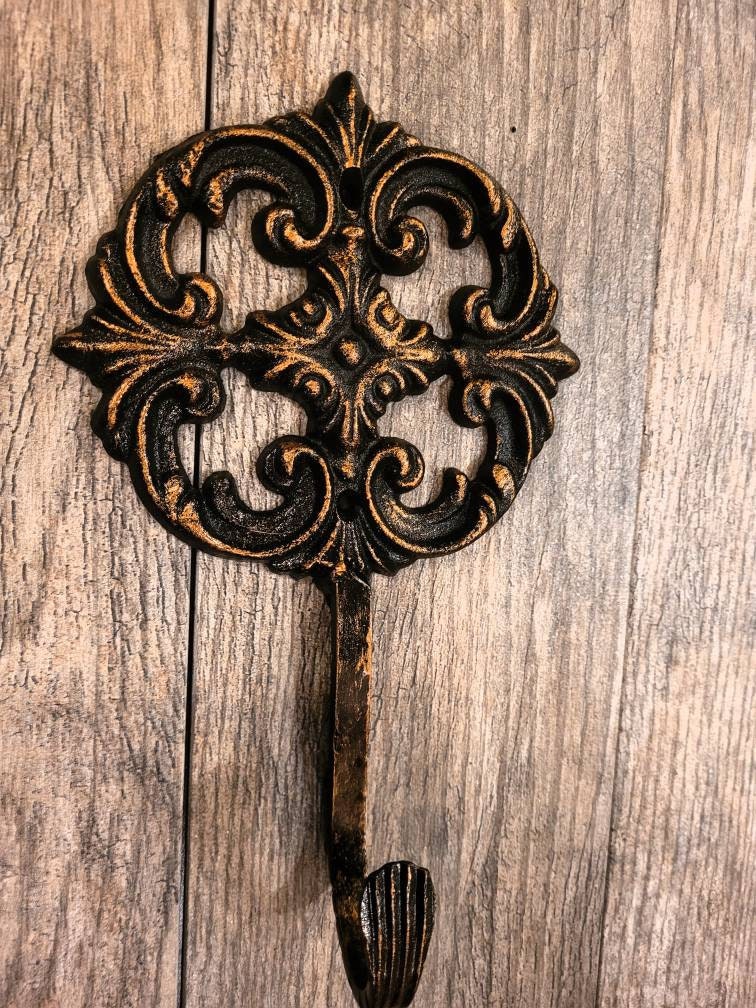 Iron Medallion Wall Hook - PICK YOUR COLOR - Coat Hook, Hat Rack, Jewelry Hook, Old World, Tuscan, Fleur de Lis, Organization Iron wall