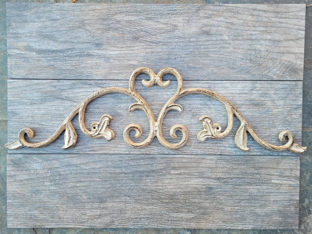 24 in. Cast Iron Topper | Pediment | Wall Plaque | Old World | Tuscan | Medieval | French Country Pediment Over door | FleurDeLisJunkie