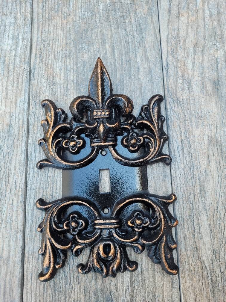 Metal Single Toggle Fleur de Lis Light Switch Plate Cover - PICK YOUR COLOR - Custom One Gang tuscan oil rubbed bronze, original design