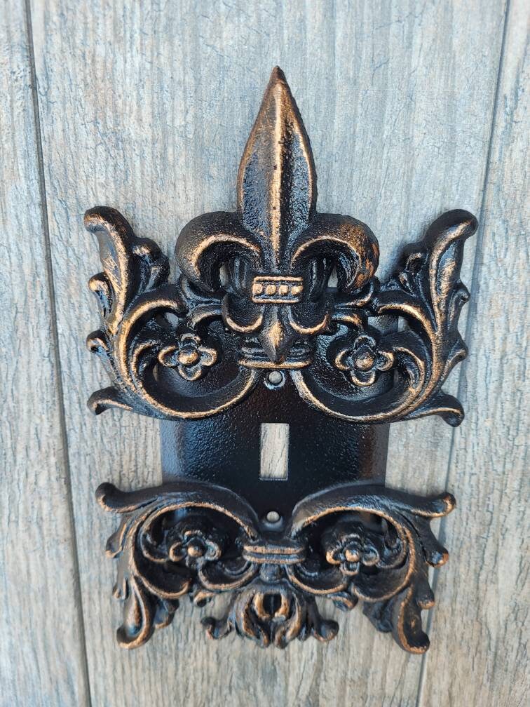 Metal Single Toggle Fleur de Lis Light Switch Plate Cover - PICK YOUR COLOR - Custom One Gang tuscan oil rubbed bronze, original design