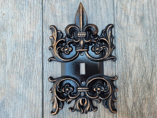 Metal Single Toggle Fleur de Lis Light Switch Plate Cover - PICK YOUR COLOR - Custom One Gang tuscan oil rubbed bronze, original design