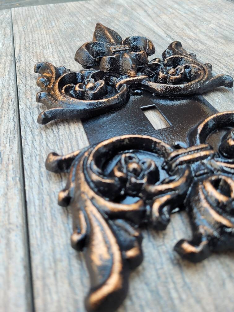 Metal Single Toggle Fleur de Lis Light Switch Plate Cover - PICK YOUR COLOR - Custom One Gang tuscan oil rubbed bronze, original design