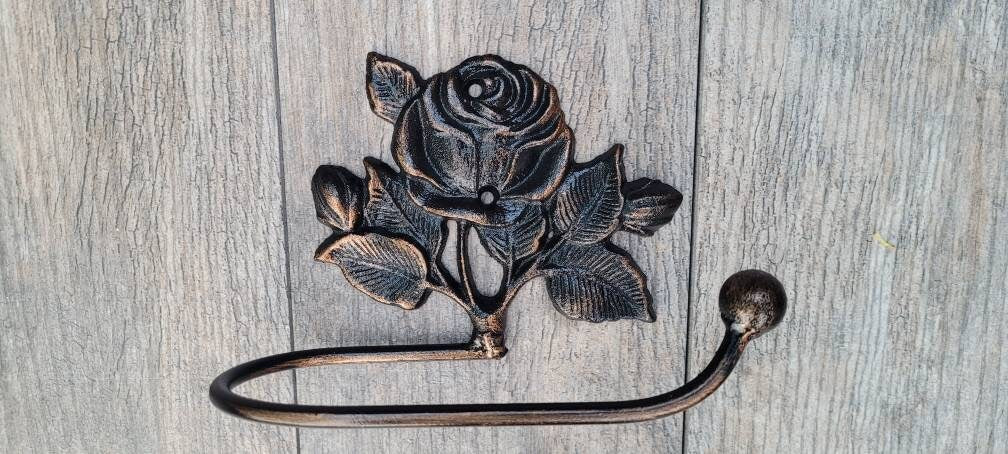 Toilet Paper Holder Rose, Tissue Holder, TP Hanger, Cottage Bathroom, Toilet Paper Hanger Rose TP Holder, Iron Metal Bath Hardware