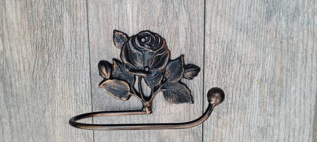 Toilet Paper Holder Rose, Tissue Holder, TP Hanger, Cottage Bathroom, Toilet Paper Hanger Rose TP Holder, Iron Metal Bath Hardware