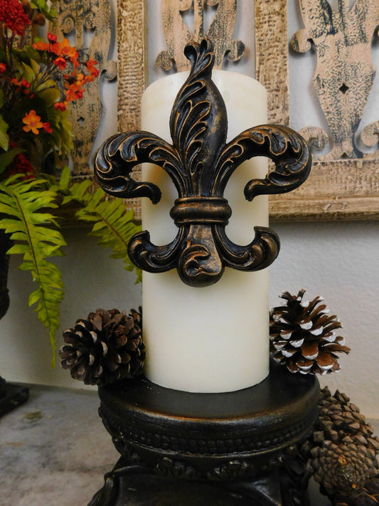 Fleur De Lis Candle Pin | PICK YOUR COLOR | Ornate Candle Pins, Fleur De Lis Decor, Entryway Table Decor Candle Jewelry Baptism Candle Favor