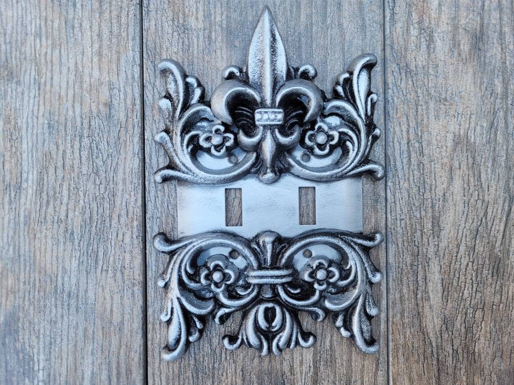 Metal Fleur de Lis Double Toggle Switch Plate | PICK YOUR COLOR | Two gang Decorative Iron Switch plate | FleurDeLisJunkie | Fleur de Lis