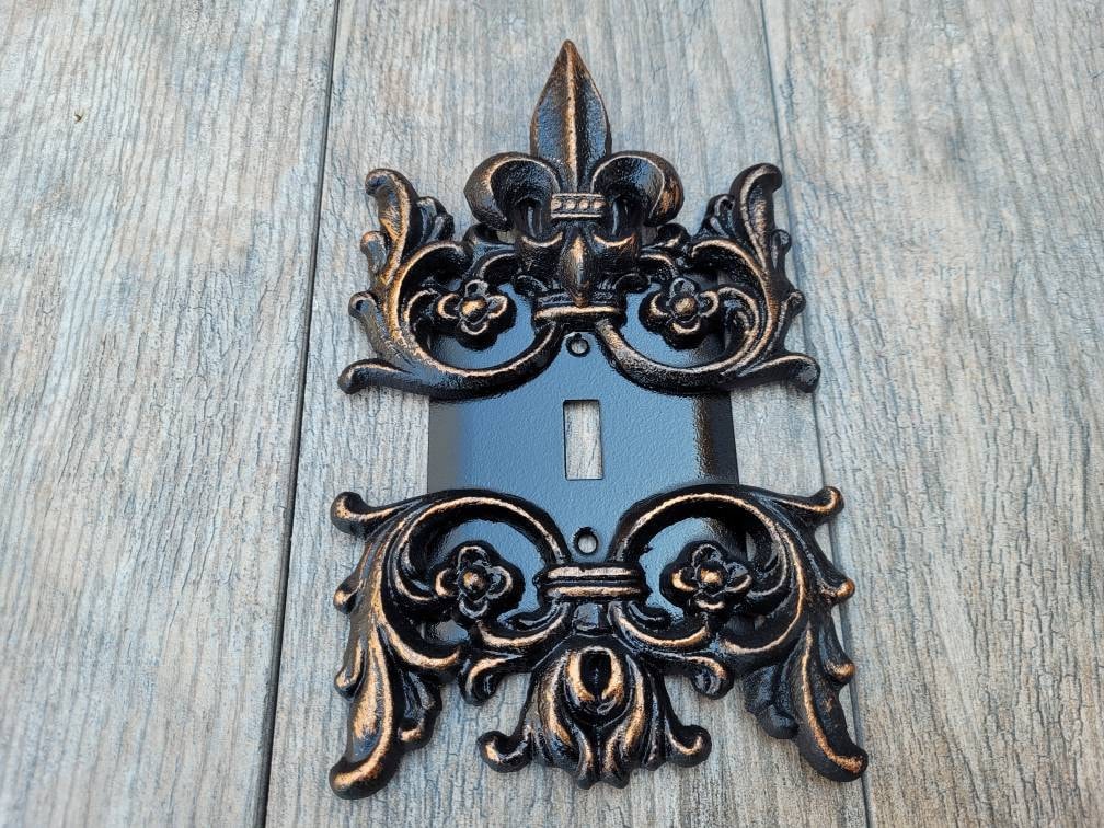 Metal Single Toggle Fleur de Lis Light Switch Plate Cover - PICK YOUR COLOR - Custom One Gang tuscan oil rubbed bronze, original design