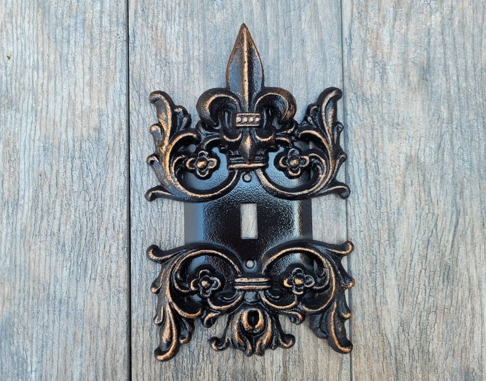 Metal Single Toggle Fleur de Lis Light Switch Plate Cover - PICK YOUR COLOR - Custom One Gang tuscan oil rubbed bronze, original design