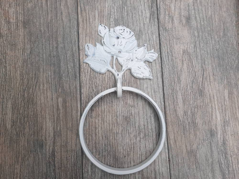 Shabby Chic Rose Towel Ring | PICK your COLOR and SIZE | Cast Iron Towel Ring | Towel Hanger | Shabby Chic Bathroom | Victorian bath decor