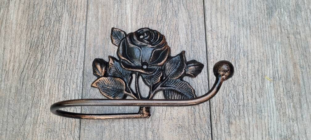 Toilet Paper Holder Rose, Tissue Holder, TP Hanger, Cottage Bathroom, Toilet Paper Hanger Rose TP Holder, Iron Metal Bath Hardware