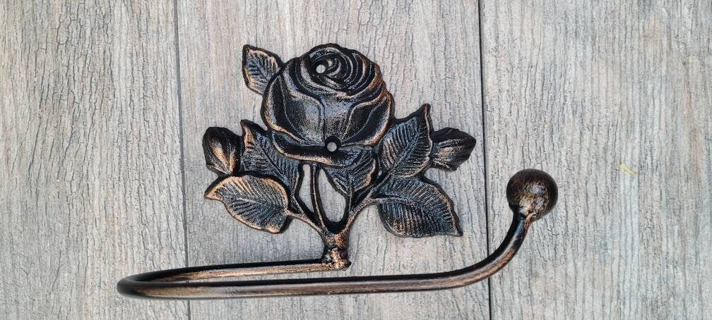 Toilet Paper Holder Rose, Tissue Holder, TP Hanger, Cottage Bathroom, Toilet Paper Hanger Rose TP Holder, Iron Metal Bath Hardware