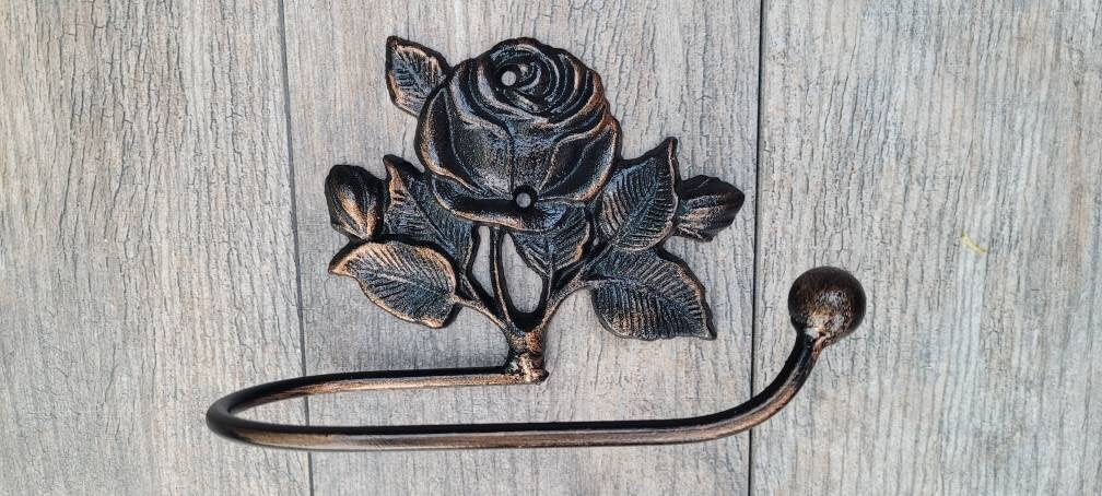 Toilet Paper Holder Rose, Tissue Holder, TP Hanger, Cottage Bathroom, Toilet Paper Hanger Rose TP Holder, Iron Metal Bath Hardware