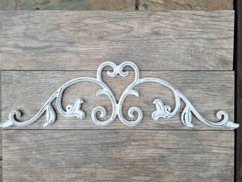 Cast Iron Topper | PICK YOUR COLOR | Pediment | Wall Plaque | Shabby Chic | Beach Cottage | French Country Over door | Fleur de Lis